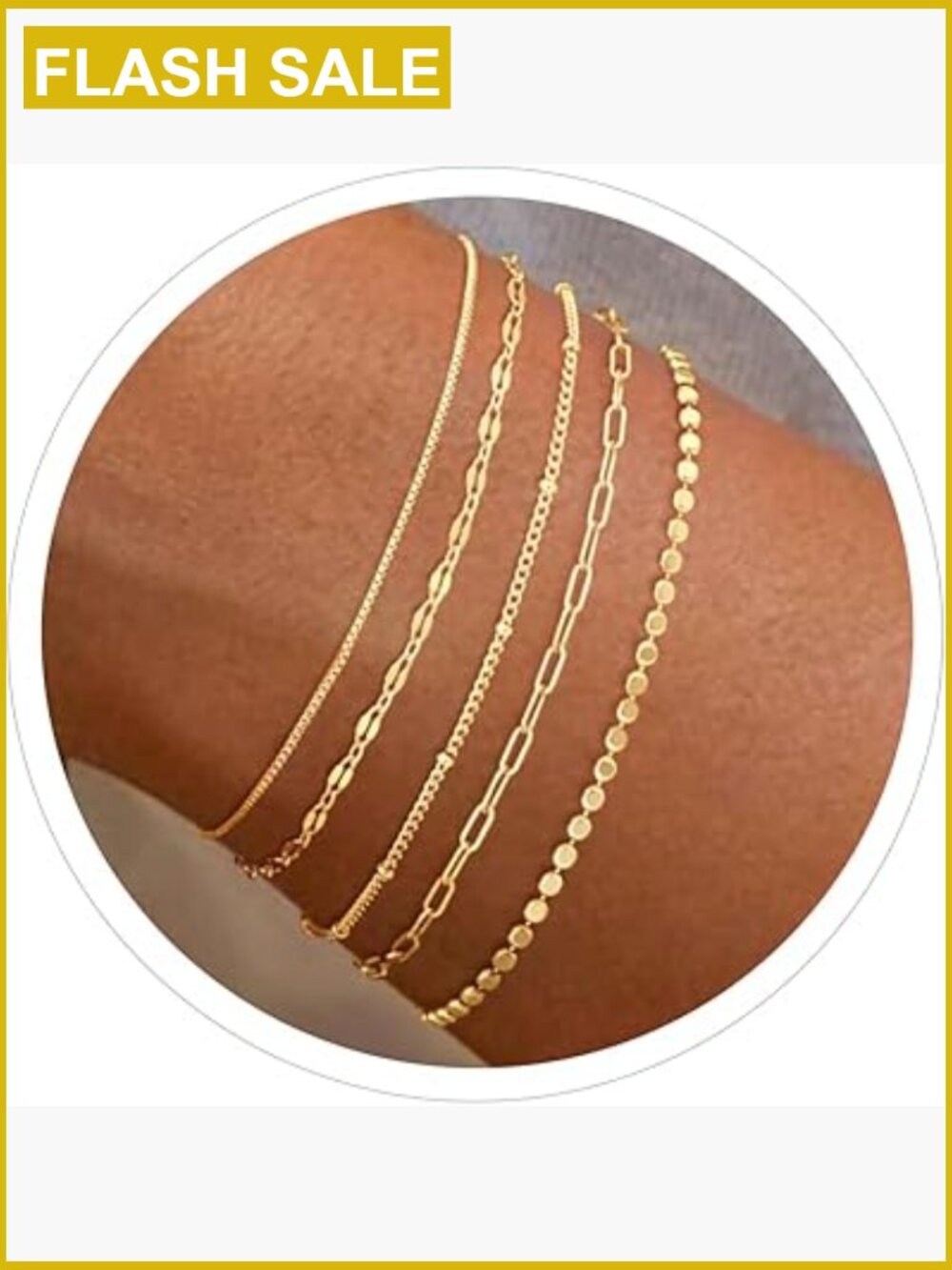 14K Gold Plated Bracelet Stack Beaded Chain Set Thin Cute Paperclip